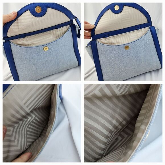 🔥Kate Spade Saturday Blue "The Large A" Leather/Canvas Satchel/Crossbody Purse - Picture 6 of 15